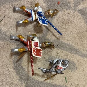 Medieval Knight Toy Figures Set - Blue, Red, Silver